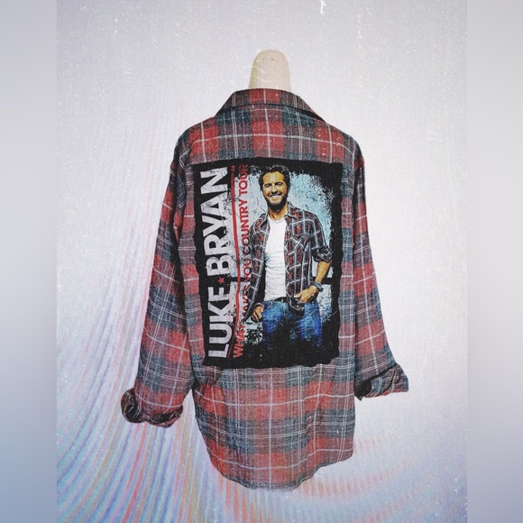 Weatherproof Tops - "One of a kind" Luke Bryan Upcycled Boyfriend Flannel